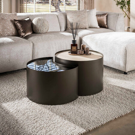 BelaLuz Modern hotel chique salontafel Union set van 2 travertin half moon
