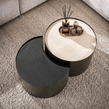 BelaLuz Modern hotel chique salontafel Union set van 2 travertin half moon