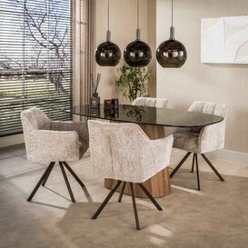Eetkamertafel Preto brons glas Deens ovaal 180 cm