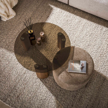 BelaLuz Modern hotel chique salontafel Preto met poef set van 2 brons glas