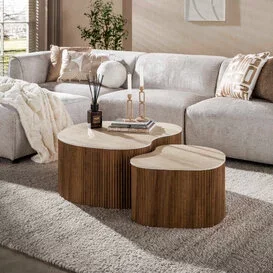 Salontafel Romano shamrock set van 2 travertin organisch