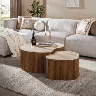 Salontafel Romano shamrock set van 2 travertin organisch