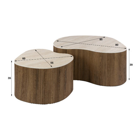 BelaLuz Modern Japandi salontafel Romano shamrock set van 2 travertin organisch