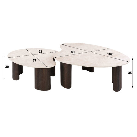 BelaLuz Moderne salontafel Sierra set van 2 Taj Mahal organische kiezelvorm