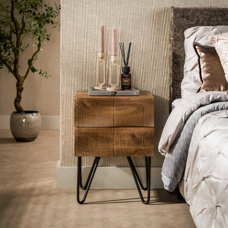 BelaLuz Landelijk design nachtkastje Tide 2 lades zandkleurig mangohout