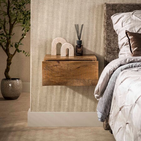 BelaLuz Landelijk design nachtkastje Tide zwevend 1-lade zandkleurig mangohout