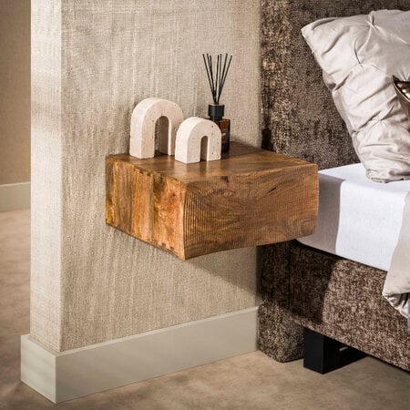BelaLuz Landelijk design nachtkastje Tide zwevend 1-lade zandkleurig mangohout
