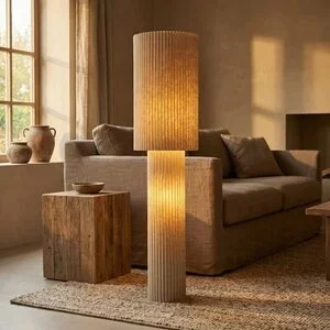 ETH Japandi vloerlamp Renate 2-lichts beige linnen 110 cm