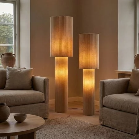 ETH Japandi vloerlamp Renate 2-lichts linnen 140 cm