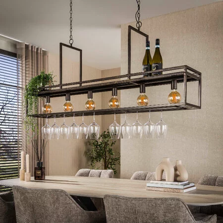 BelaLuz Modern industriële hanglamp Baro 6-lichts Urban brown