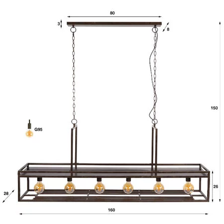 BelaLuz Modern industriële hanglamp Baro 6-lichts Urban brown