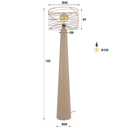 BelaLuz Modern industriële Vloerlamp Swirl 1-lichts Beige