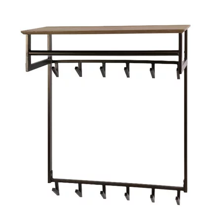 BelaLuz Modern industriële kapstok Peru 12 haken hoedenplank en roede Drift brown
