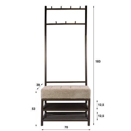 BelaLuz Modern industriële garderobebank Lema 70 cm Drift brown