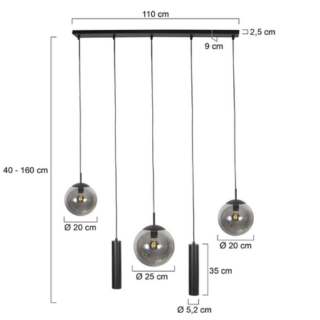 Steinhauer Moderne hanglamp Bollique 5-lichts smoke kokers