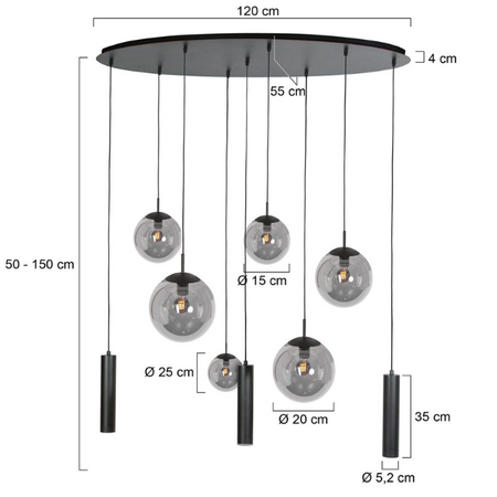 Steinhauer Moderne hanglamp Bollique 9-lichts ovaal smoke