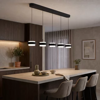 Hanglamp Puleggia 5-lichts balk zwart