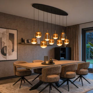Hanglamp Yvonne 9-lichts brons ovaal