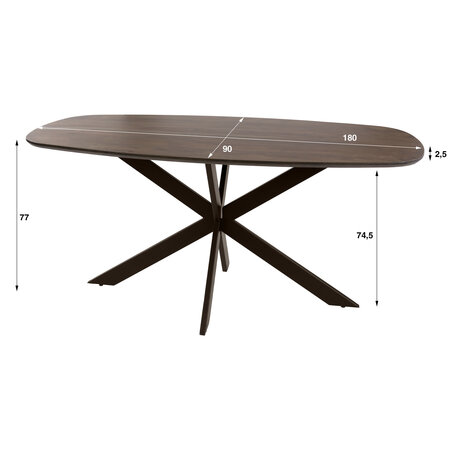 BelaLuz Modern landelijke eetkamertafel Arthur deens ovaal drift brown 180 cm