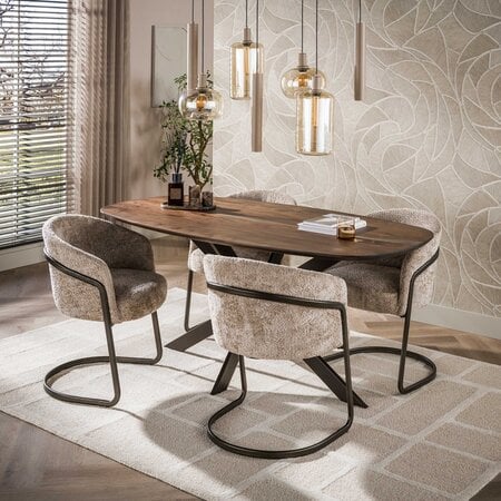 BelaLuz Modern landelijke eetkamertafel Arthur deens ovaal drift brown 180 cm