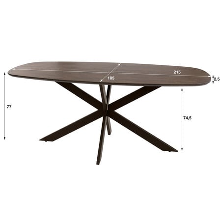 BelaLuz Modern landelijke eetkamertafel Arthur deens ovaal drift brown 215 cm