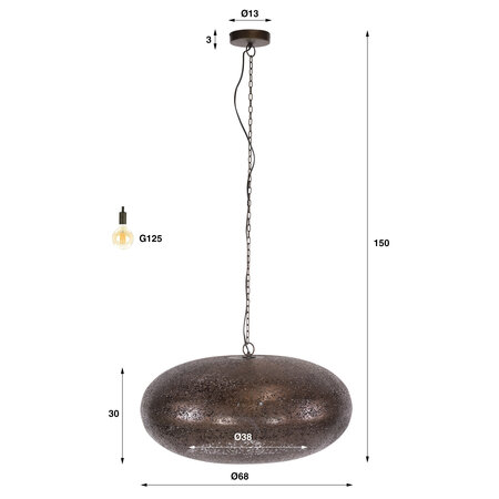 BelaLuz Modern industriële hanglamp Maze 1-lichts antiek koper Ø68 cm
