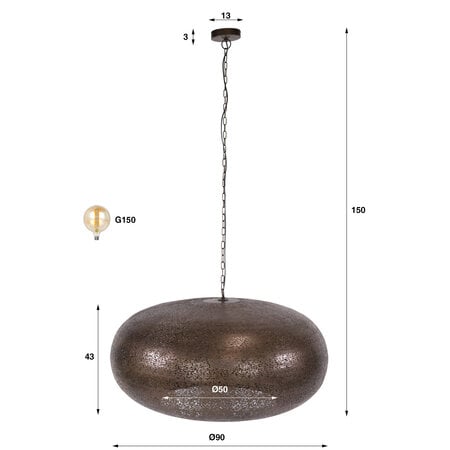 BelaLuz Modern industriële hanglamp Maze 1-lichts antiek koper Ø90 cm