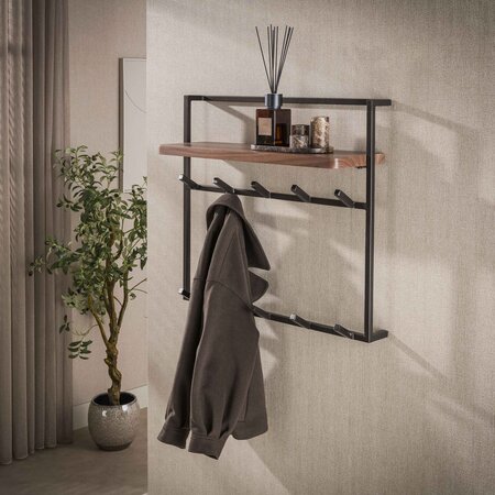BelaLuz Modern industriële kapstok Como 12 haken Massief acacia bruin