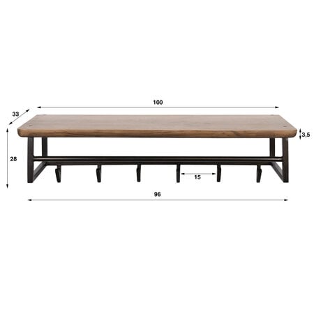 BelaLuz Modern industriële kapstok Rio 6 haken Massief acacia bruin