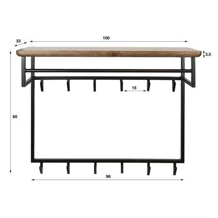 BelaLuz Modern industriële kapstok Rio 12 haken Massief acacia bruin