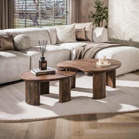 BelaLuz Modern landelijke salontafel Mae set van 2 massief acacia bruin