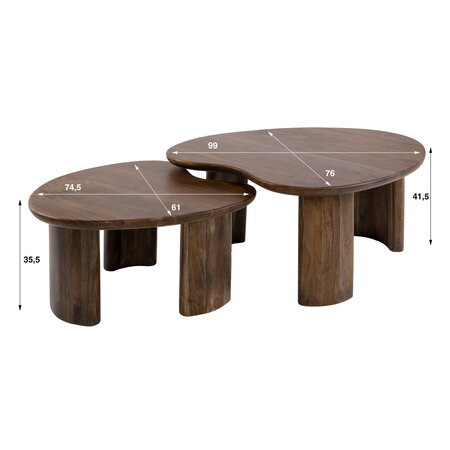 BelaLuz Modern landelijke salontafel Mae set van 2 massief acacia bruin
