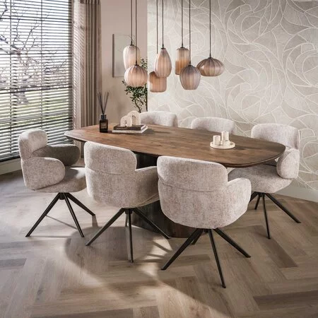BelaLuz Modern landelijke eettafel Mae Massief acacia bruin Deens ovaal 215 cm