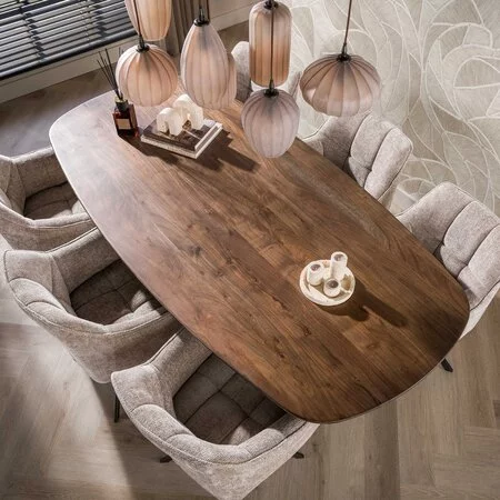BelaLuz Modern landelijke eettafel Mae Massief acacia bruin Deens ovaal 215 cm