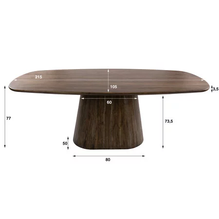 BelaLuz Modern landelijke eettafel Mae Massief acacia bruin Deens ovaal 215 cm