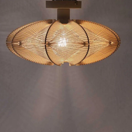 ETH Japandi stijl plafondlamp naturel hout met touw Jessica 1-lichts oak Ø40 cm