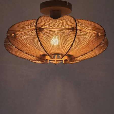 ETH Japandi stijl plafondlamp naturel hout met touw Jessica 1-lichts oak Ø40 cm