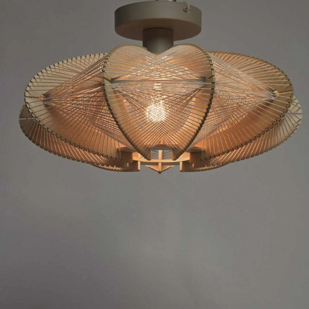 ETH Japandi stijl plafondlamp naturel hout met touw Jessica 1-lichts oak Ø40 cm