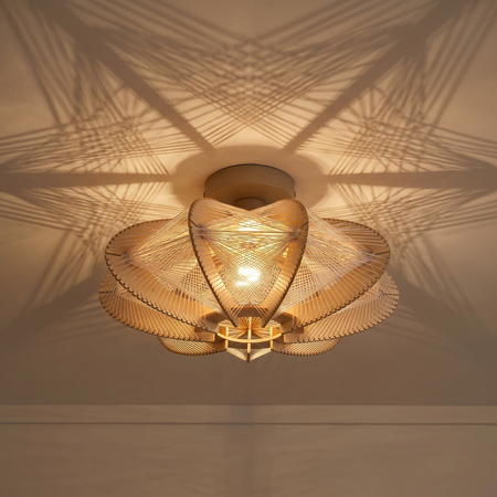ETH Japandi stijl plafondlamp naturel hout met touw Jessica 1-lichts oak Ø40 cm