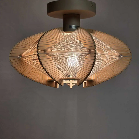 ETH Japandi stijl plafondlamp naturel hout met touw Jessica 1-lichts oak Ø30 cm