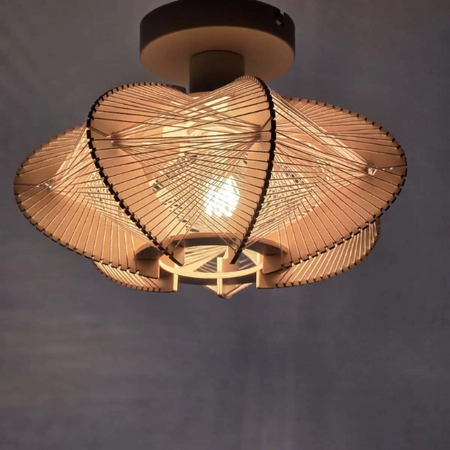 ETH Japandi stijl plafondlamp naturel hout met touw Jessica 1-lichts oak Ø30 cm