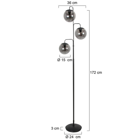 Steinhauer Moderne vloerlamp Bollique 3-lichts smoke