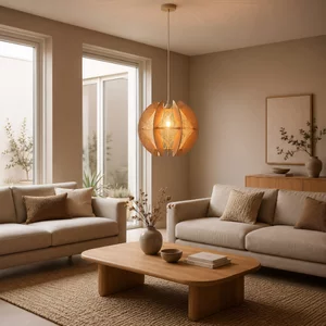 ETH Landelijk Japandi hanglamp Jessica 1-lichts oak