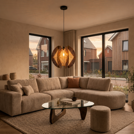 ETH Landelijke Japandi hanglamp Jessica 1-lichts small walnut