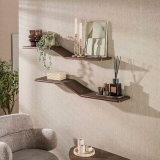 Wandplank Maya S-shape 2-set teakhout