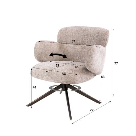 BelaLuz Retro hotel chique fauteuil Ridge Hoven zand draaibaar met brons onderstel