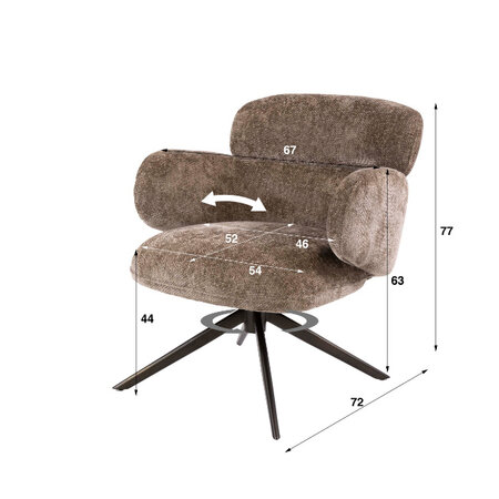 BelaLuz Retro hotel chique Fauteuil Ridge Hoven champagne draaibaar met brons onderstel