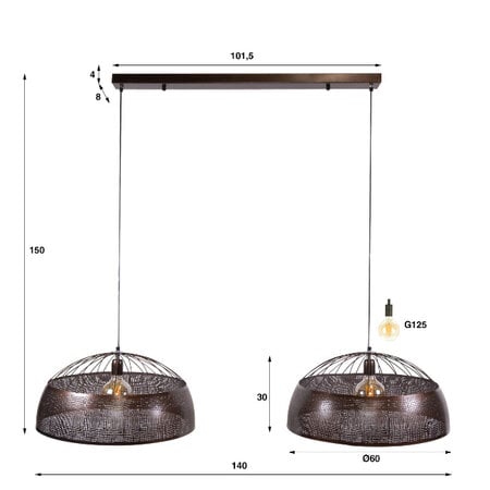 BelaLuz Industriële hanglamp Misto 2-lichts antiek koper Ø60 cm
