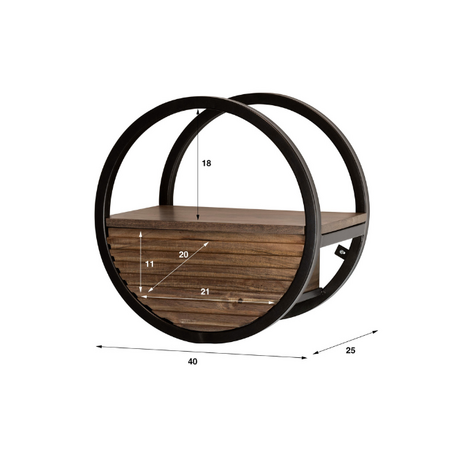 BelaLuz Industrieel landelijke wandschap Livio 1-lade Massief acacia bruin Ø40 cm