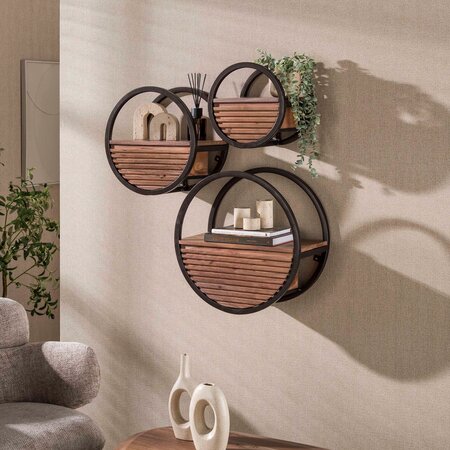 BelaLuz Industrieel landelijke wandschap Livio 3-set massief acaciahout bruin gelakt